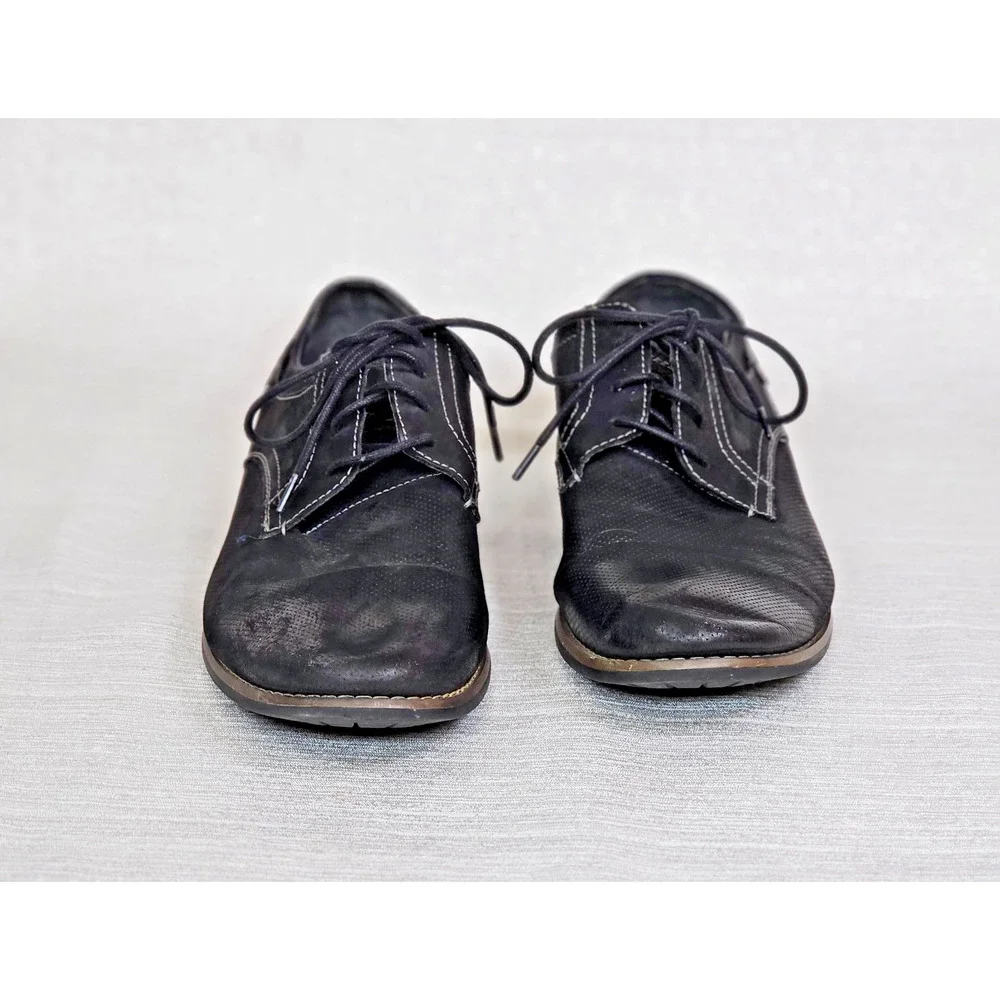 Steve Madden Cherp Derby Dress Shoes Men's 10 Black Leather Perforated Lace Up